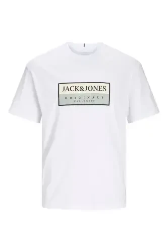 Jack Jones Logo Erkek Tişört Beyaz-Beyaz - 3