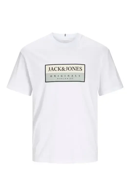 Jack Jones Logo Erkek Tişört Beyaz-Beyaz - 3