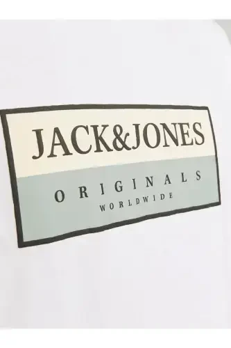Jack Jones Logo Erkek Tişört Beyaz-Beyaz - 6