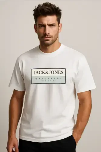 Jack Jones Logo Мужская Футболка Белая-Белая - 1