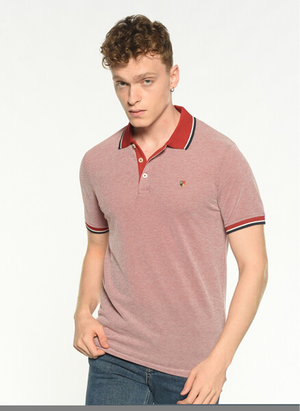 Jack & Jones Men's Plain Dark Red Polo T-Shirt - 1