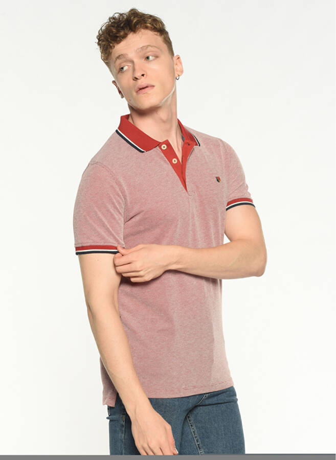 Jack & Jones Men's Plain Dark Red Polo T-Shirt - 4