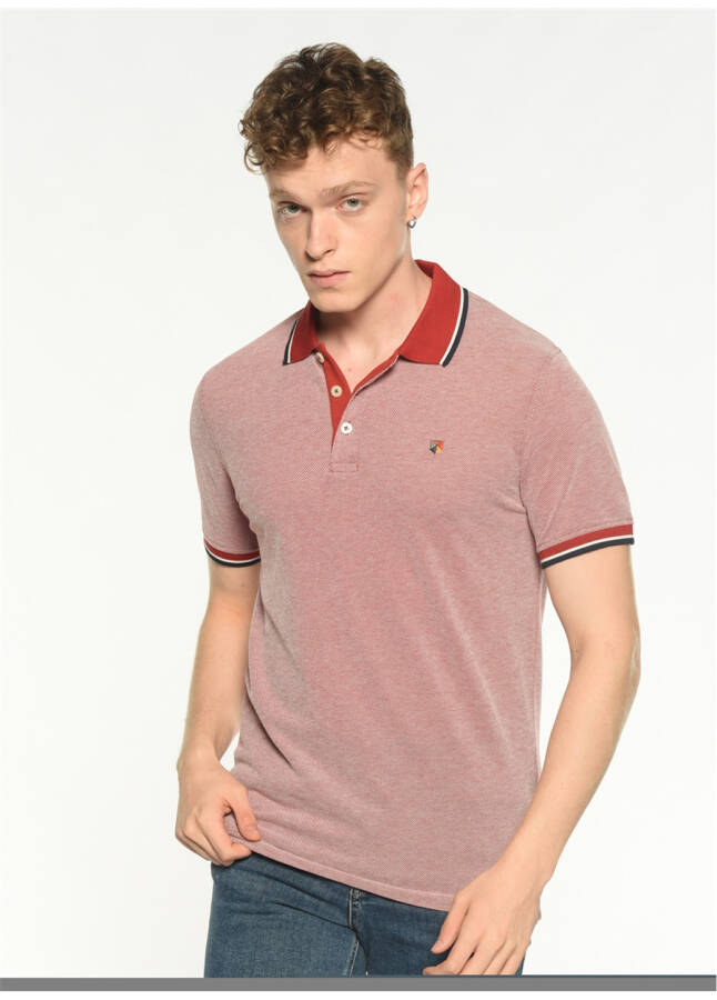 Jack & Jones Men's Plain Dark Red Polo T-Shirt - 6