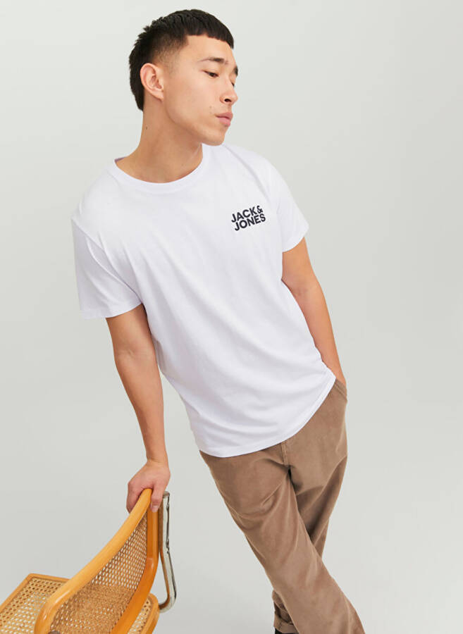 Jack & Jones Men's White Round Neck T-Shirt - 5