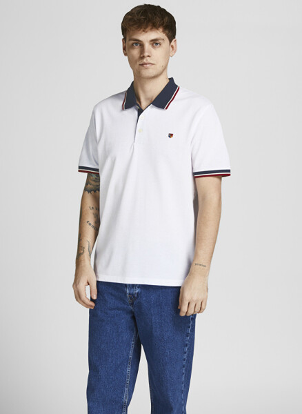 Jack & Jones oddiy sindirilgan oq erkaklar polo futbolkasi - 2