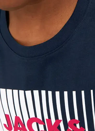 Jack & Jones Printed Navy Blue Boys T-Shirt JJECORP LOGO TEE PLAY LS O-NECK NOO - 6