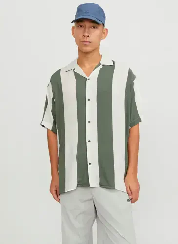 Jack & Jones Relaxed Haki Erkek Gömlek JCOJEFF AOP RESORT SHIRT SS RELAX L - JACK & JONES (1)