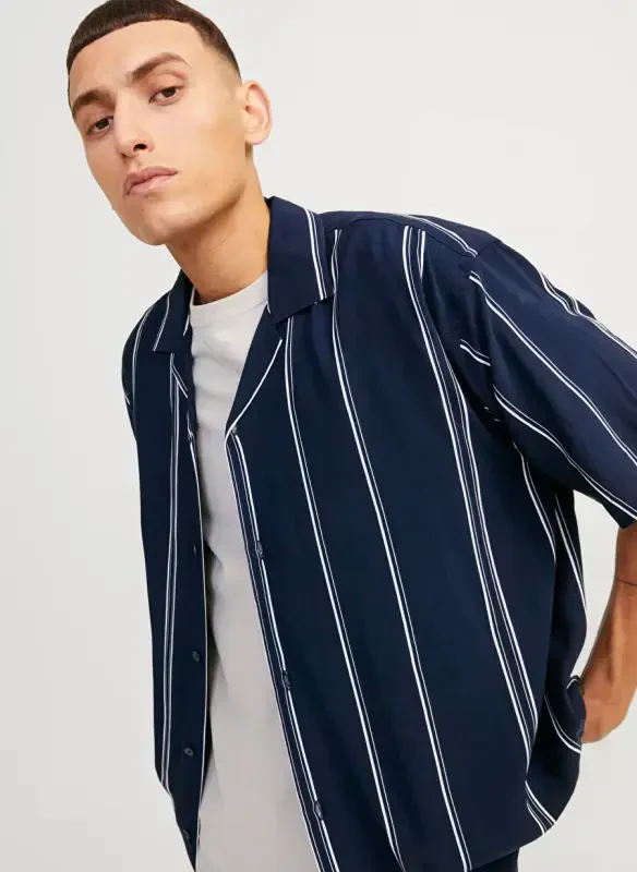 Jack & Jones Relaxed Navy Blue Men's Shirt JCOJEFF AOP RESORT SHIRT SS RELAX L - 3