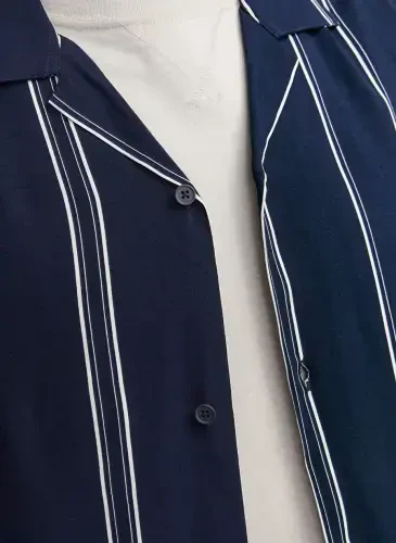 Jack & Jones Relaxed Navy Blue Men's Shirt JCOJEFF AOP RESORT SHIRT SS RELAX L - 4