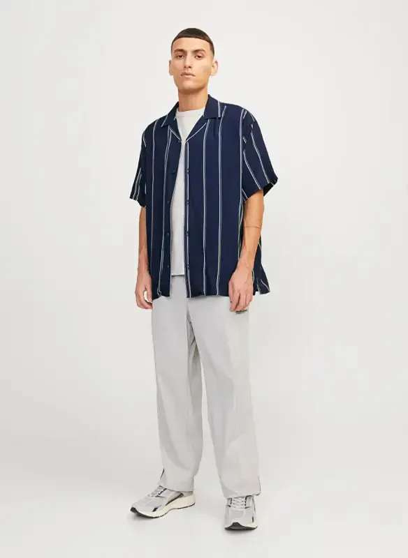 Jack & Jones Relaxed Тёмно-синяя Мужская Рубашка JCOJEFF AOP RESORT SHIRT SS RELAX L - JACK & JONES