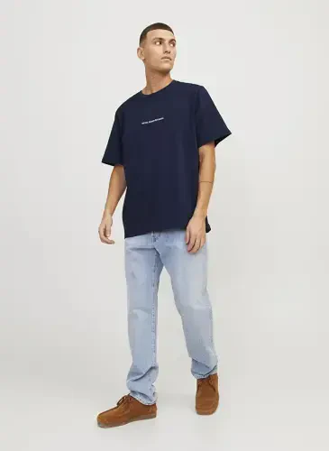 Jack & Jones Round Neck Navy Blue Men's T-Shirt RDDODIS TEE S/S CREW NECK SN - 4