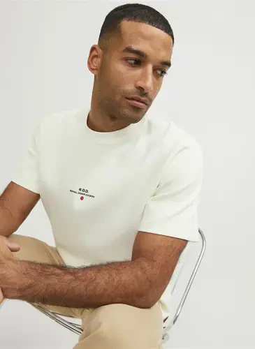 Jack & Jones Round Neck Off White Men's T-Shirt RDDLUCA TEE S/S CREW NECK NOOS - 5