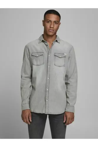 Jack Jones Sheridan Erkek Jean Gömlek 12138115-Gri - 2