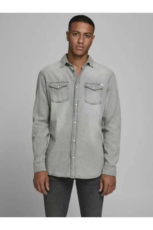 Jack Jones Sheridan Erkek Jean Gömlek 12138115-Gri - 2