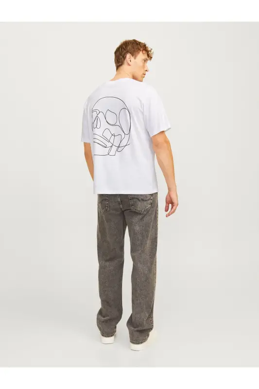 Jack Jones Skull Logo Erkaklar futbolkasi Oq-Oq - 5