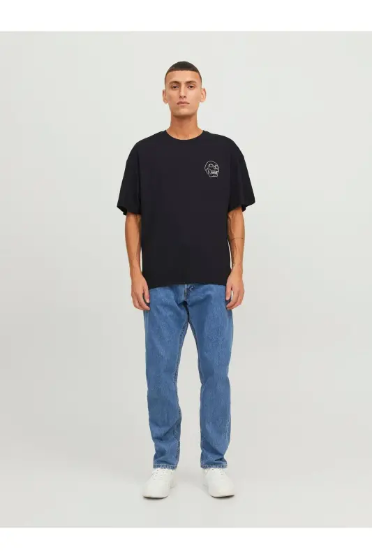 Jack Jones Skull Logo Erkaklar futbolkasi Qora-Qora - 6