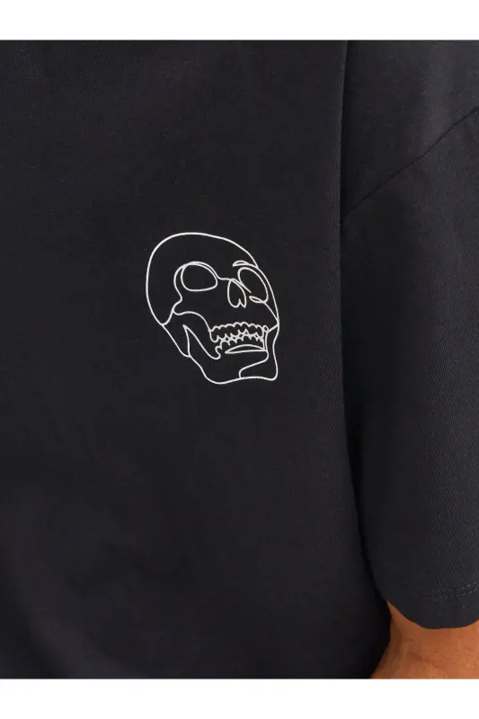 Jack Jones Skull Logo Erkaklar futbolkasi Qora-Qora - 8
