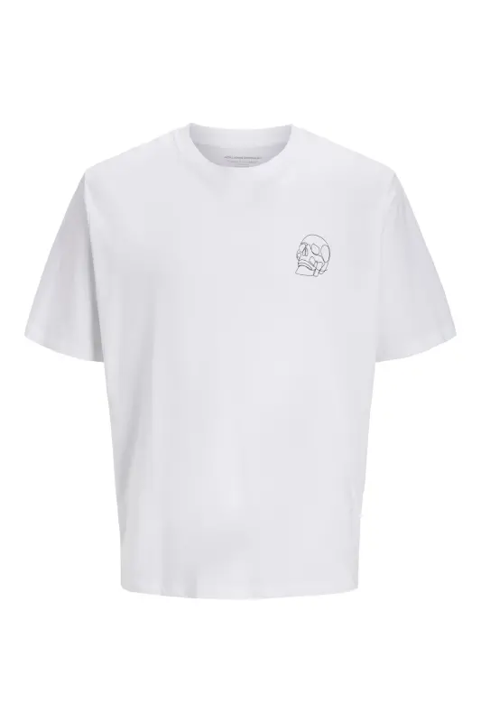 Jack Jones Skull Logo Erkek Tişört Beyaz - Beyaz-Skull - 2