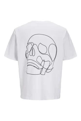 Jack Jones Skull Logo Erkek Tişört Beyaz - Beyaz-Skull - 3