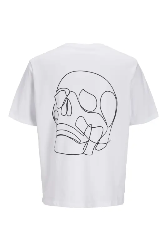 Jack Jones Skull Logo Erkek Tişört Beyaz - Beyaz-Skull - 3