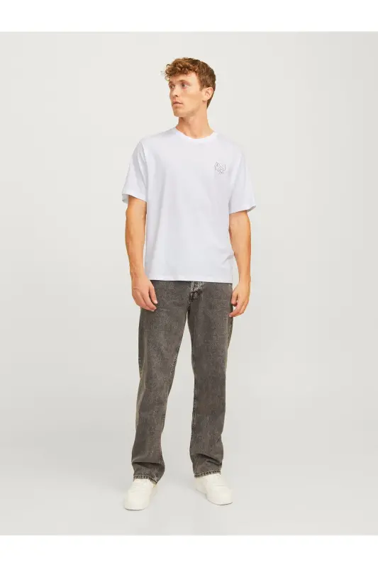Jack Jones Skull Logo Erkek Tişört Beyaz - Beyaz-Skull - 6