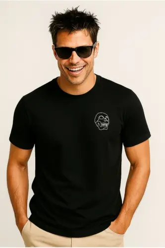 Jack Jones Skull Logo Men's T-Shirt Black-Black - 4