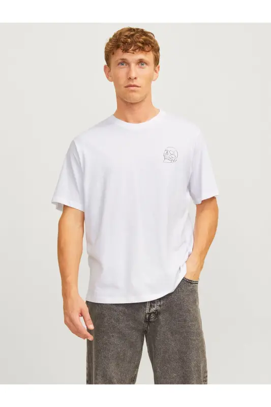 Jack Jones Skull Logo Мужская футболка Белая-Белая - 4