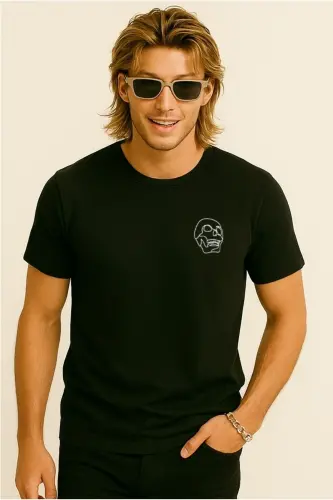 Jack Jones Skull Logo Мужская Футболка Черный-Черный 