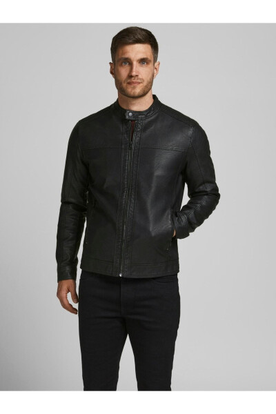 Jack & Jones Slim Fit Black Men's Leather Jacket - 1