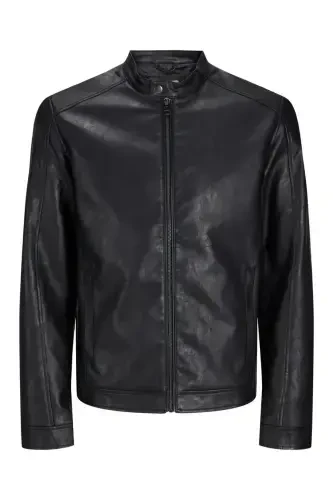 Jack & Jones Slim Fit Black Men's Leather Jacket - JACK & JONES (1)