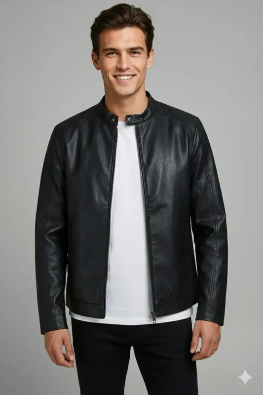 Jack & Jones Slim Fit Black Men's Leather Jacket - 3