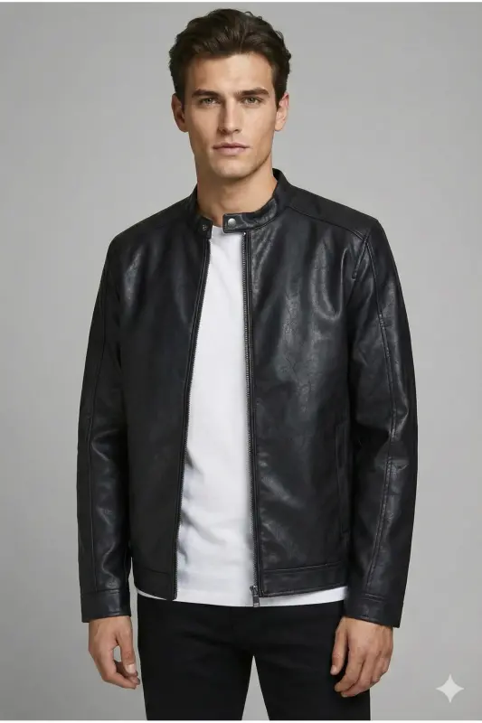 Jack & Jones Slim Fit Qora Erkaklar Teri Ko'ylagi - JACK & JONES