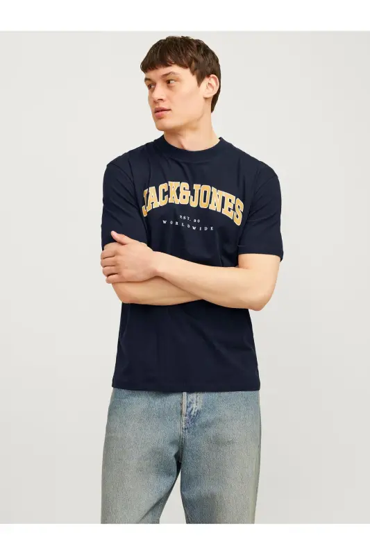 Jack Jones Slogan Logo Erkaklar futbolkasi To'q ko'k-Navy - 4