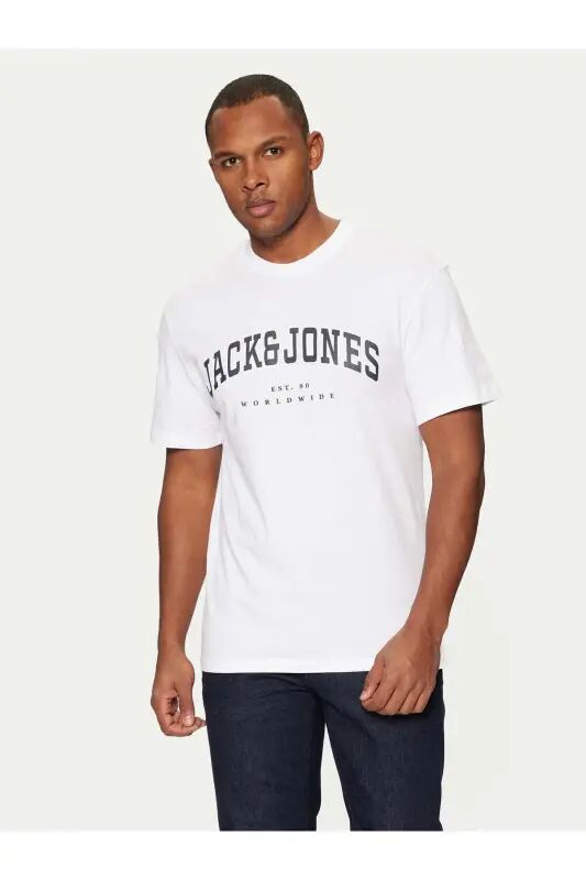 Jack Jones Slogan Logo Erkek Tişört White - White-Slogan - Jack & Jones