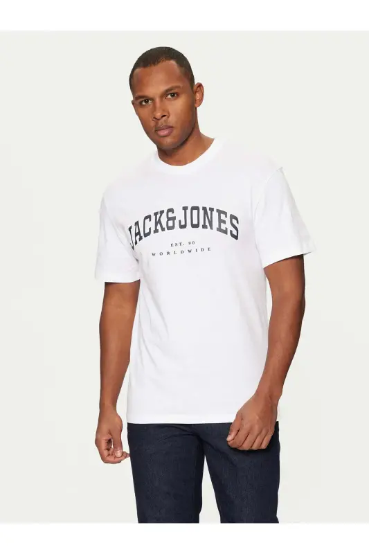 Jack Jones Slogan Logo Erkek Tişört White - White-Slogan - 1
