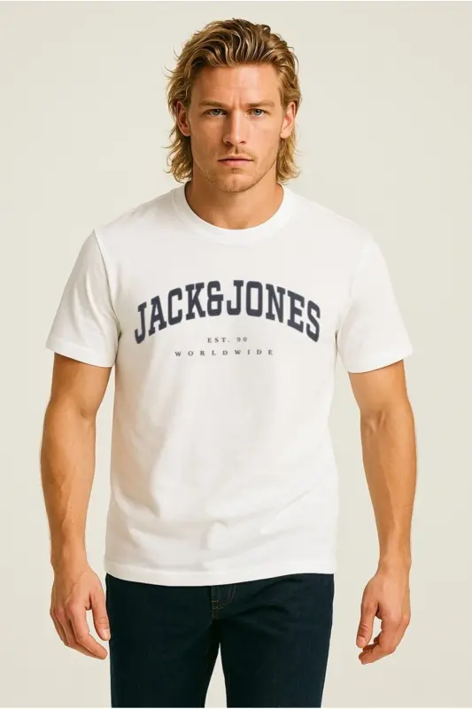 Jack Jones Slogan Logo Erkek Tişört White - White-Slogan - 3