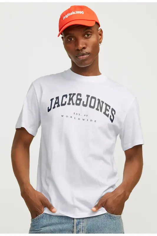 Jack Jones Slogan Logo Erkek Tişört White - White-Slogan - 4