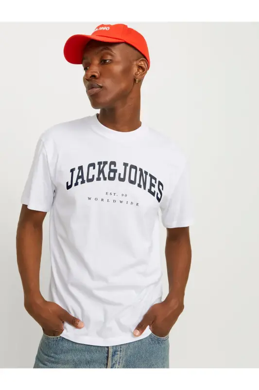 Jack Jones Slogan Logo Erkek Tişört White - White-Slogan - 5