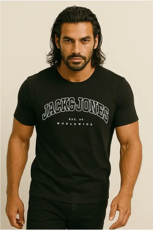 Jack Jones Slogan Logo Мужская Футболка Черный-Черный - 1