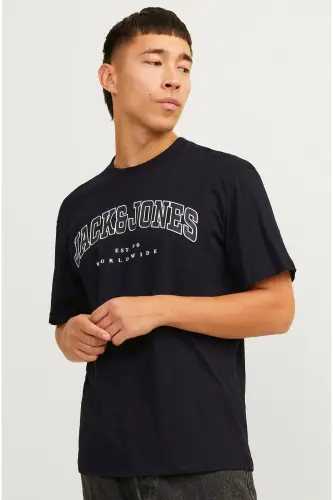 Jack Jones Slogan Logo Мужская Футболка Черный-Черный - 4