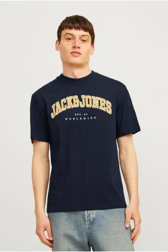 Jack Jones Slogan Logo Мужская Футболка Темно-синий - 3
