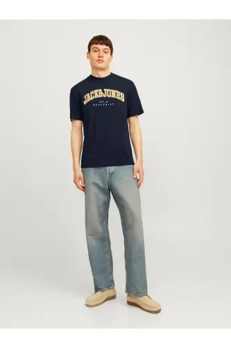 Jack Jones Slogan Logo Мужская Футболка Темно-синий - 8