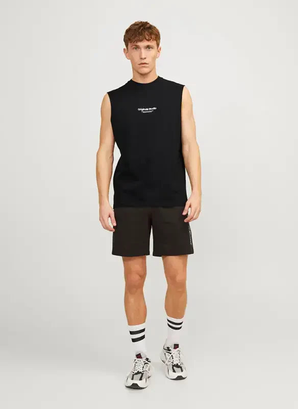 Jack & Jones Velosiped Yoqali Qora Erkaklar Futbolkasi JORVESTERBRO SLEEVELESS TEE SN - 1