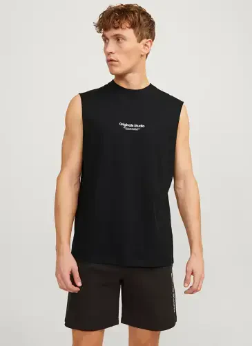 Jack & Jones Velosiped Yoqali Qora Erkaklar Futbolkasi JORVESTERBRO SLEEVELESS TEE SN - JACK & JONES (1)