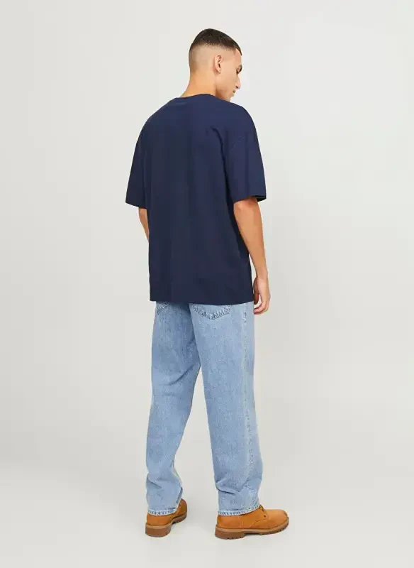 Jack & Jones Velosiped Yoqali To'q Ko'k Erkaklar Futbolkasi JJGALE TEE SS O-NECK LN - 1