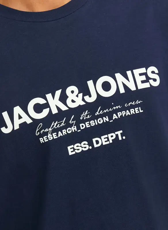 Jack & Jones Velosiped Yoqali To'q Ko'k Erkaklar Futbolkasi JJGALE TEE SS O-NECK LN - 2