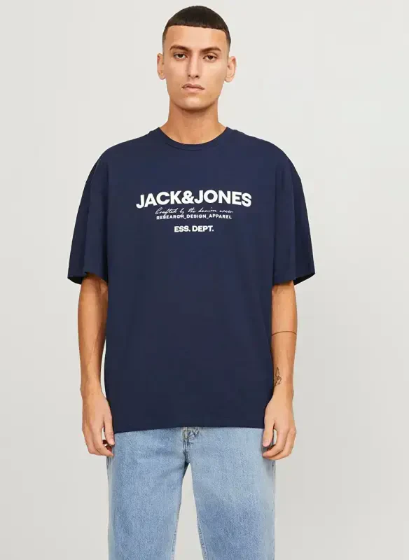 Jack & Jones Velosiped Yoqali To'q Ko'k Erkaklar Futbolkasi JJGALE TEE SS O-NECK LN - 3