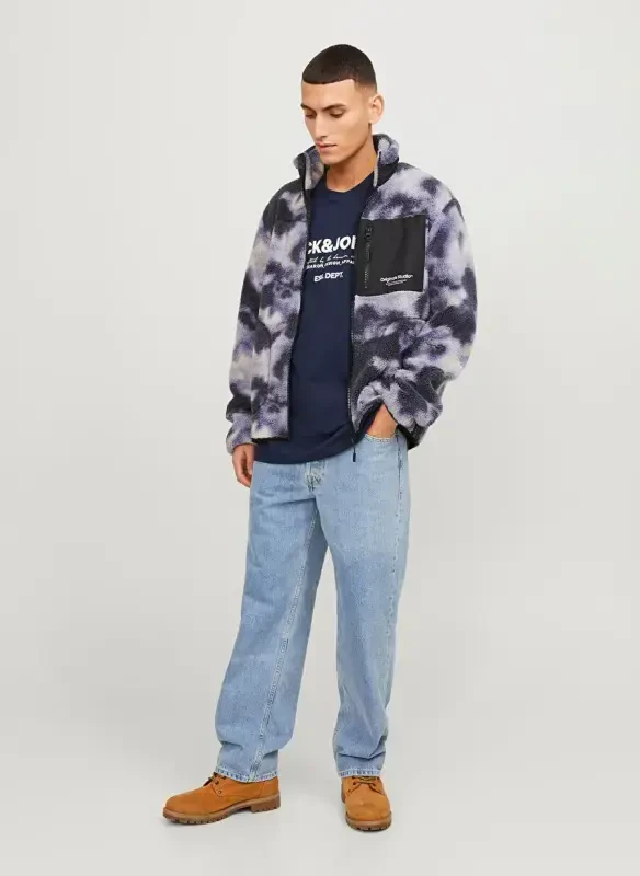 Jack & Jones Velosiped Yoqali To'q Ko'k Erkaklar Futbolkasi JJGALE TEE SS O-NECK LN - 5