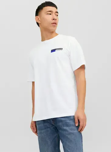 Jack & Jones Yaxlit Yoqali Oq Erkaklar Futbolkasi JJECORP LOGO TEE PLAY SS O-NECK NOO - 5
