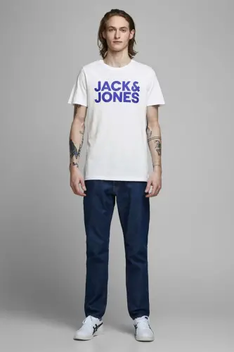 JACK JONES Yazılı Erkek Bisiklet Yaka Tişört 12151955 - WHITE - 3